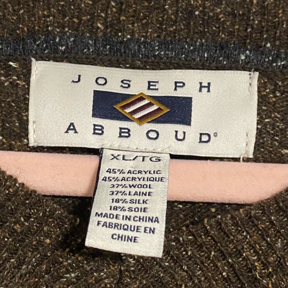 JOSEPH ABBOUD Brown Wool Silk Blend V-Neck Long Sleeve - Picture 2 of 3